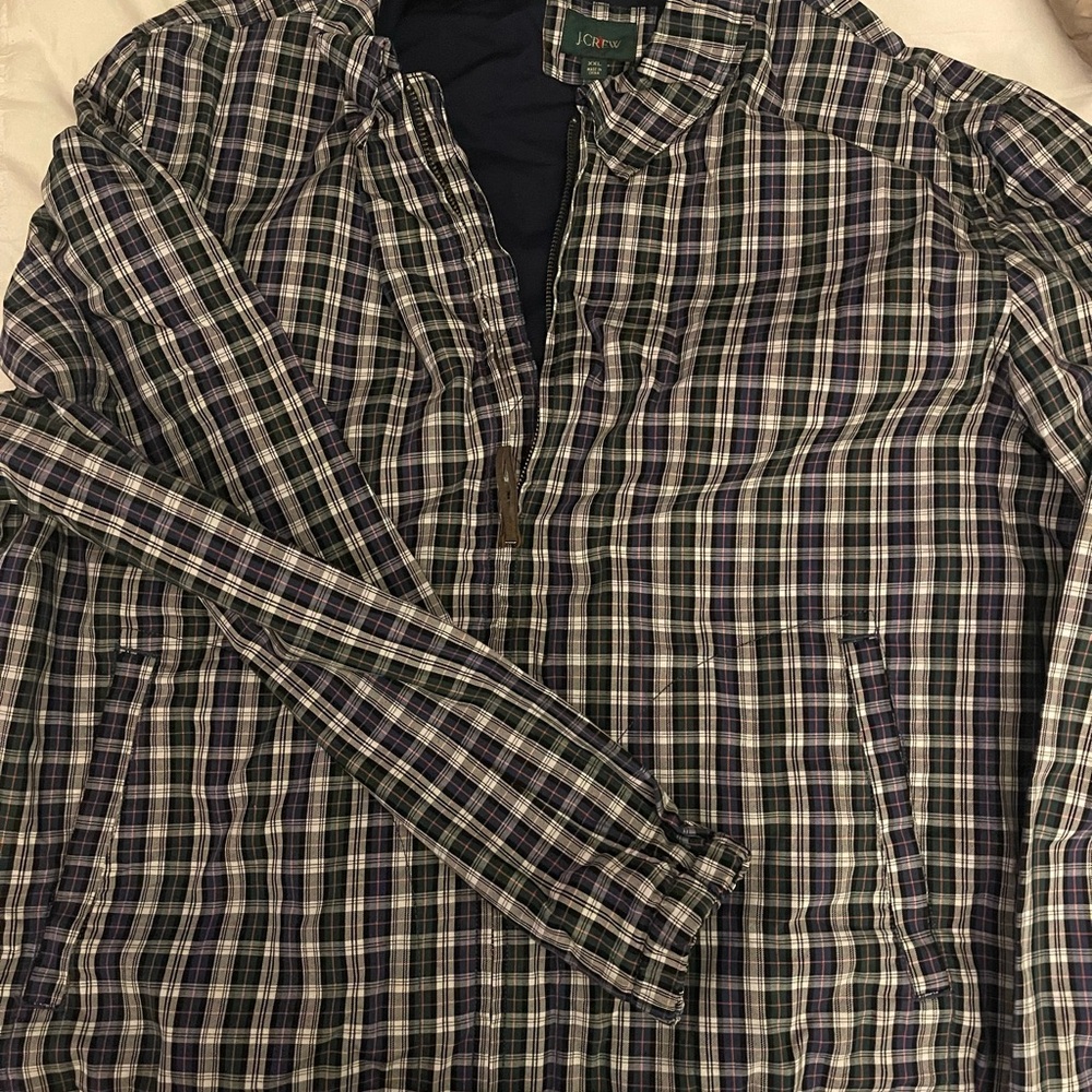 J. Crew Plaid Lightweight Zip Jacket - Navy, Green, White